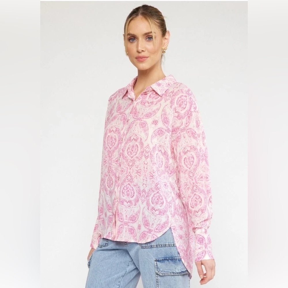 Entro Paisley Floral Button-Down Long Sleeve Boluse NWT small